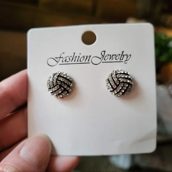 🏐 Volleyball Rhinestone Earrings 🏐 - Picture 2 of 3